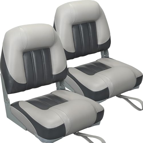 ERGOSEAT 2 Pack Folding Boat Seats Charcoal/Light Gray for Bass & Fishing Boats