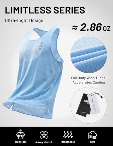 Men's Seamless Running Singlet Quick Dry Marathon Tank Top - Light Blue Medium