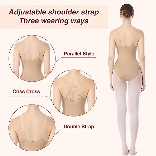 Medium Nude Seamless Ballet Leotard for Women with Clear Straps - Gymnastics & Dance Activewear