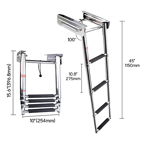 Stainless Steel Pontoon Boat Ladder - Telescopic Marine Deck Ladder with 600 lb Capacity