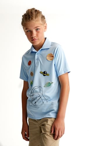 Youth Performance Polo Shirt - Short Sleeve, Moisture-Wicking, Light Blue, 6-7