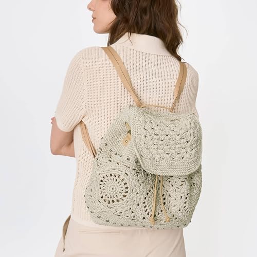Natural Medallion Crochet Backpack for Women - Adjustable & Removable Straps