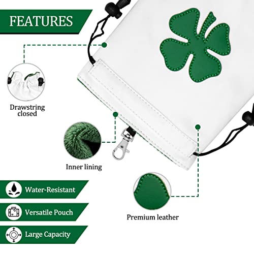 Leather Golf Valuables Pouch with Drawstrings - White - Men Women