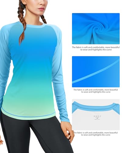 Women's Sun Protection Long Sleeve Shirt UPF 50+ UV Rash Guard - Ocean Teal Gradient, Medium