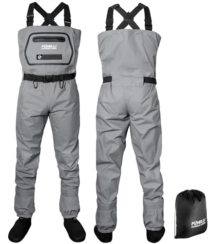 Foxelli Breathable Fly Fishing Waders Large Grey for Men & Women