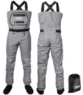 Foxelli Breathable Fly Fishing Waders Large Grey for Men & Women