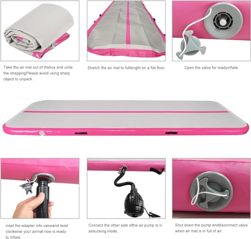 Pink 10ft Inflatable Gymnastics Air Mat with Electric Pump - Tumbling & Training Mat