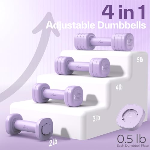 Aura Lavender Adjustable Dumbbell Set of 2 for Women - 5 lb x 2
