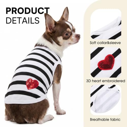 Preferhouse White Vest Dog T-Shirt for Medium Dogs - Striped Bichon Tee