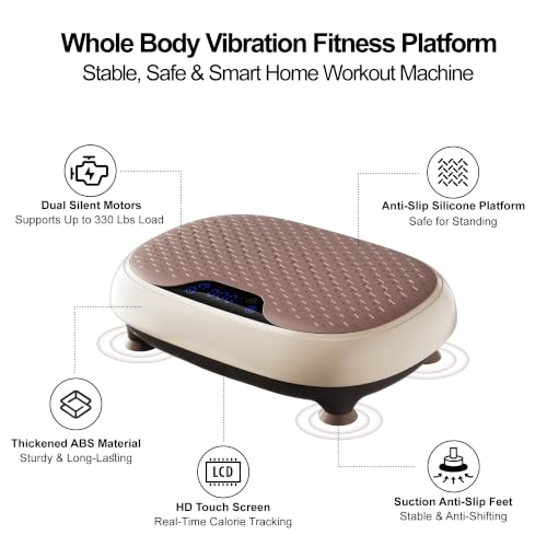 LEERCON Beige Vibration Plate Exercise Machine for Lymphatic Drainage, 330lbs Capacity
