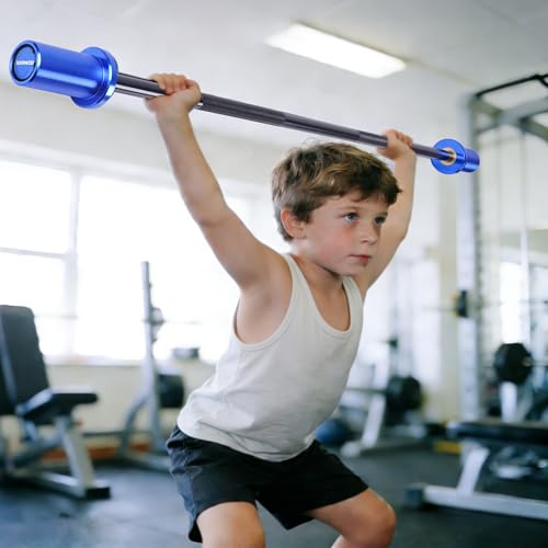 Blue 5 LB Kids Mini Barbell Bar - 4FT Olympic Plates Workout Equipment