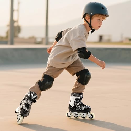 Kids Adjustable Inline Skates with Light Up Wheels - Black Camo, Medium (Kids 13-3 US)