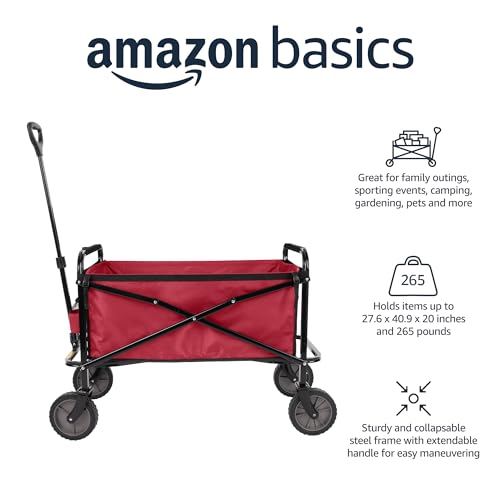 Amazon Basics Heavy Duty Collapsible Utility Wagon - Red, 265 lb Capacity