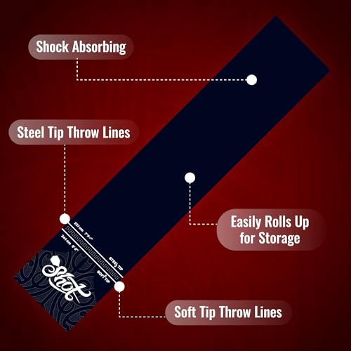 Heavy Duty Dart Mat - Non-Curling Shock-Absorbing Rubber with Throw Lines, 9.9ft x 2ft