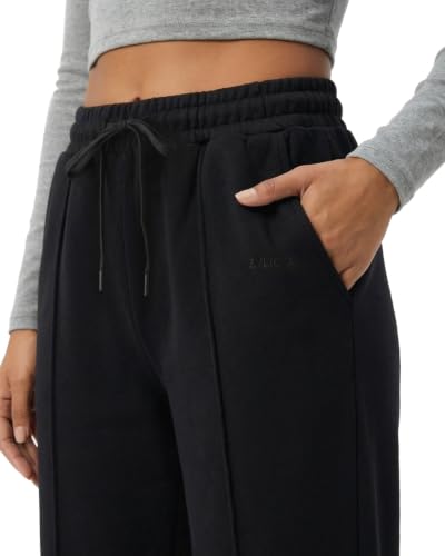 X-Large Extra Tall Wide Leg Sweatpants for Women with Front Seam & Pockets - Black 32/34 Inseam