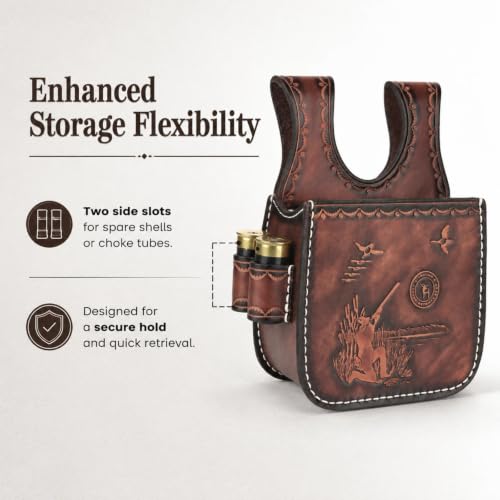 Leather Shotgun Shell Pouch for Clay, Trap & Skeet Shooting, 25+ Capacity