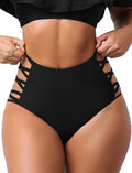Women's High Waist Bikini Bottoms Tummy Control Strappy Sides XX-Large Black