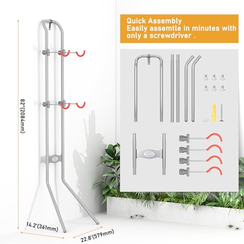 Vertical Bike Rack for 2 Bicycles - Slim Wall Leaning Storage with Adjustable Arms - Silver