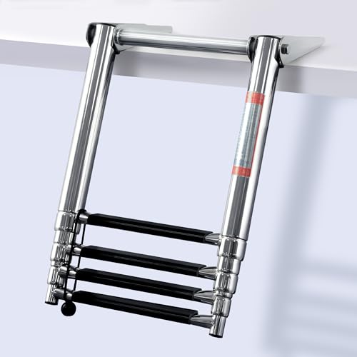Marinexplore 4-Step Telescoping Boat Ladder for Pontoon & Outboards, Marine-Grade Stainless Steel