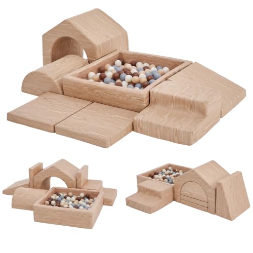 JungleDove Light Wood Montessori Foam Climbing Blocks Set for Toddlers, 7-Piece Indoor Play Gym