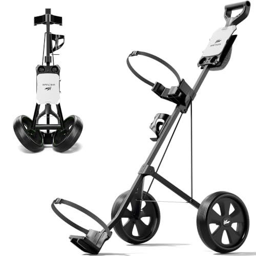 WAYTULES Black 2-Wheel Foldable Golf Push Cart - Lightweight, Durable Steel Frame, Adjustable Straps