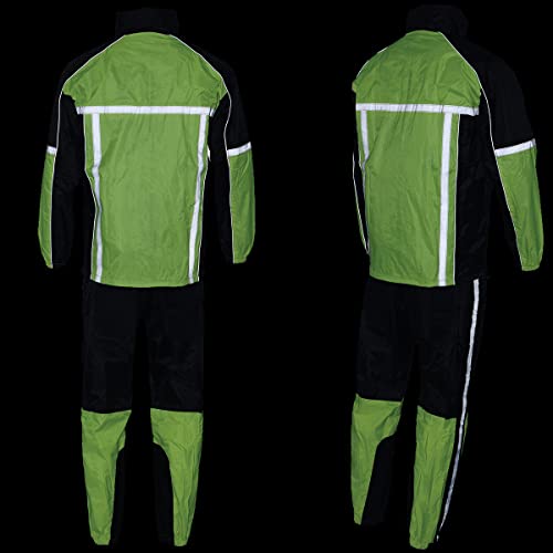 Men's Water-Resistant Motorcycle Rain Suit - Neon Green, Large with Hi Vis Reflective Tape
