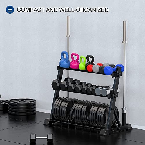 ULTRA FUEGO 3-Tier Dumbbell Rack with Weight Plate & Kettlebell Storage