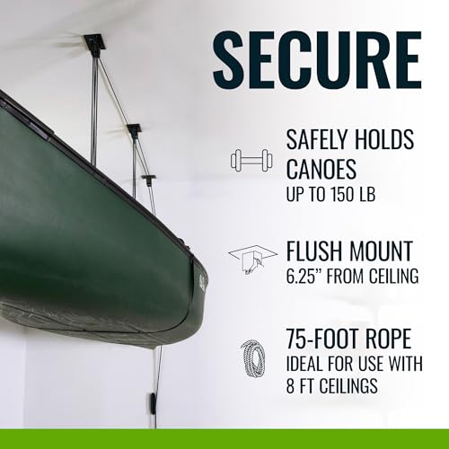 Teal Triangle Canoe Hoist - Garage Pulley System Holds 150 lbs, EasyLift Overhead Storage