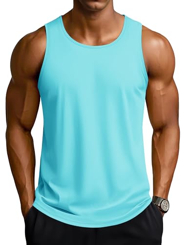 Men's Sun Protection Tank Top - UPF 50+ Quick Dry Summer Workout Shirt - Lake Blue, Large