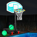 Adjustable Pool Basketball Hoop with LED Light, 2 Balls & Pump, Portable