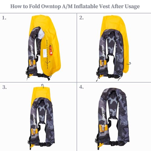 Owntop Grey Camouflage Inflatable Fishing Vest with Manual/Automatic Inflation, Zipper Closure, 24g CO2 Cylinder Included