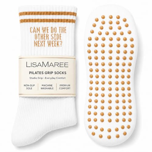 LISAMAREE Non-Slip Grip Socks for Pilates & Yoga - Can We Do the Other Side Next Week? - Women’s Grippy Socks for Dance & Gym