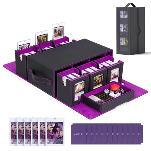 UAONO MTG Commander Deck Box with Dice Tray - Black Purple Modular Card Storage