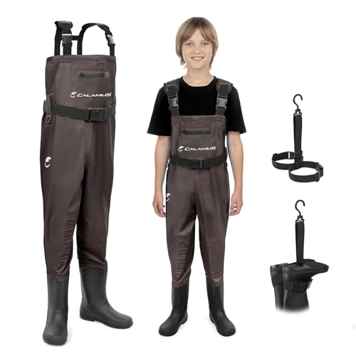 Kids Waterproof Chest Waders with Boots - Brown, Size 6/7 Little Kid