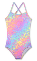 Kids' Rainbow Leopard Swimsuit - Quick Dry Cross-Back Bathing Suit for Girls 2-13 Years - Sparkle Pattern