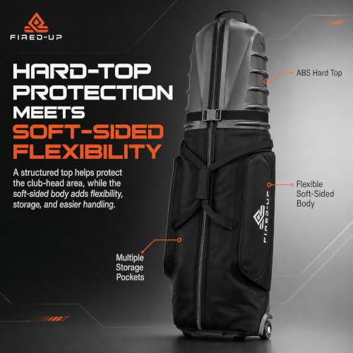 FIRED-UP Hard Top Golf Travel Bag - Collapsible Hard Shell Case with Wheels & Internal Strap