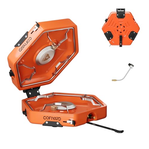 Orange Propane Double Burner Camping Stove with Carrying Bag - Portable Folding Gas Stove for Outdoor Cooking