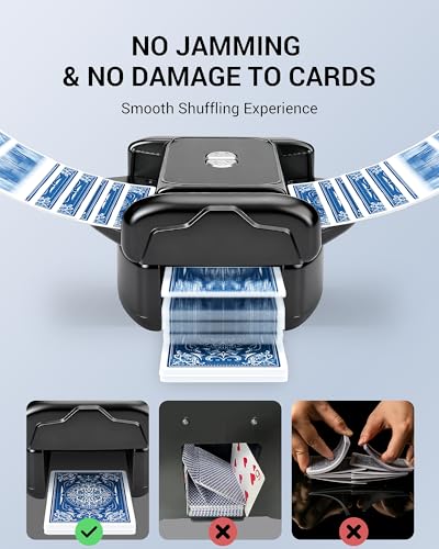 Black Rechargeable Automatic Card Shuffler for 1-2 Decks, Low Noise & Portable
