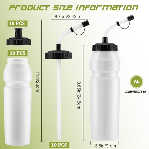 10 Pack 1L Sports Water Bottles with Dual Lids for Hydration & Fitness