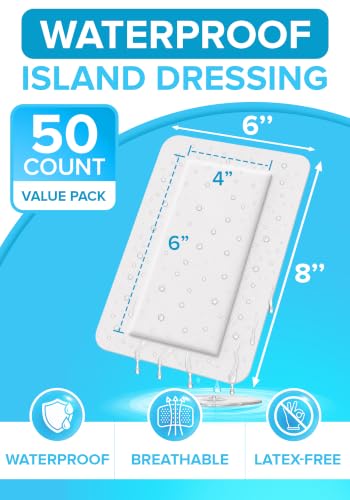 Waterproof 6x8 Inch Wound Dressings 50 Pack - Sterile, Adhesive, Hypoallergenic