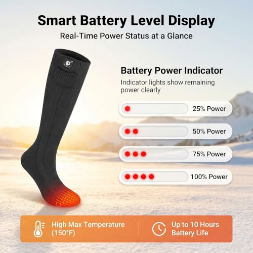 Savior Heat Rechargeable Heated Socks for Men Women - Black Large