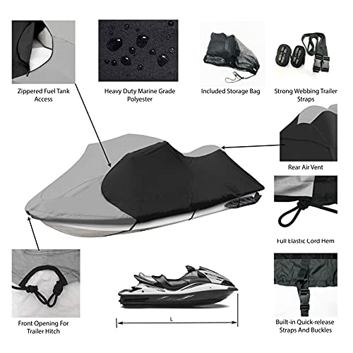 JETPRO Waterproof Gray/Black Jet Ski Cover Fits 126-135 Inches 3 Seater Heavy Duty