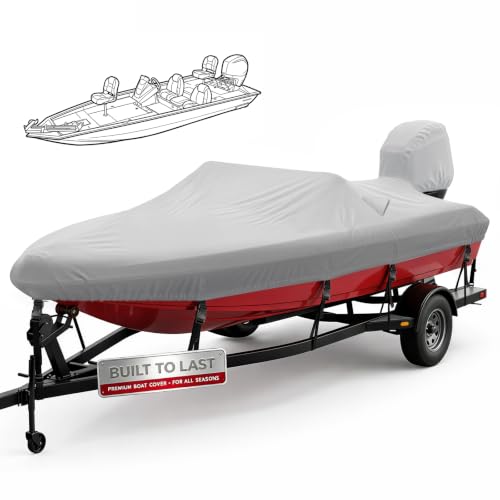 Tegnero 14-16ft Smoke Gray Bass Boat Cover with Motor Protection, V-Hull Fit