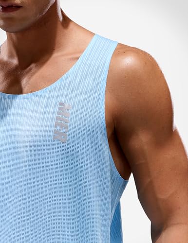 Men's Seamless Running Singlet Quick Dry Marathon Tank Top - Light Blue Medium