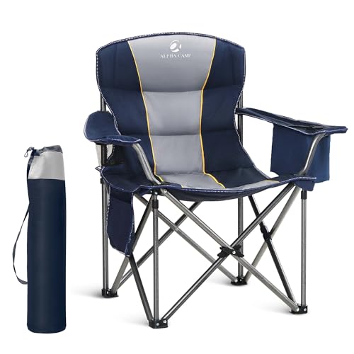 Navy Blue Oversized Folding Camping Chair with Cooler Bag & Cup Holder - Heavy Duty 450 lbs