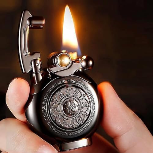 Vintage Reusable Trench Lighter Black - Rotary Ignition, Gift for Men