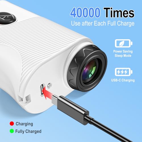 HESAIN White Golf Rangefinder with Slope, 1200 Yards, 7X Magnification, USB-C Rechargeable, Flag Lock & Vibration – Men & Women