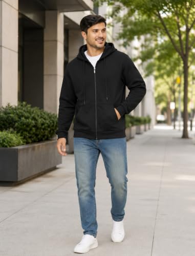 Men's Full Zip Fleece Hoodie Sweatshirt - Large Black