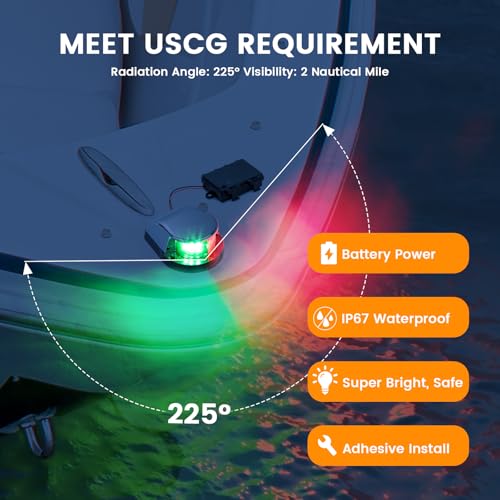 Boat Navigation Light with Red/Green LEDs, Dimmable & Timer, Waterproof Marine Safety Light
