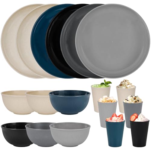 Plastic Dinnerware Set for 6 People 18pcs Camping Plates Bowls Cups